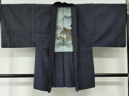 平和屋着物●男性　紬　アンサンブル　霞文　羽裏：一富士二鷹三茄子　正絹　逸品　CABC7171yc
