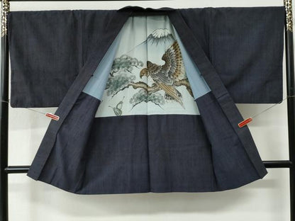 平和屋着物●男性　紬　アンサンブル　霞文　羽裏：一富士二鷹三茄子　正絹　逸品　CABC7171yc
