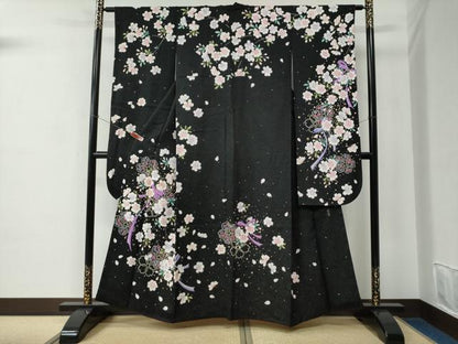 平和屋着物●世界的ファッションデザイナー 山本寛斎 kansaiブランド 振袖 舞桜 ラメ糸 銀通し地 京都きもの友禅扱い 正絹 逸品 CABC7173yc