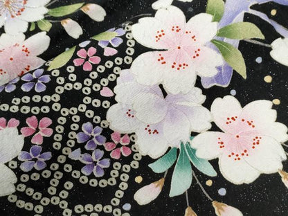 平和屋着物●世界的ファッションデザイナー 山本寛斎 kansaiブランド 振袖 舞桜 ラメ糸 銀通し地 京都きもの友禅扱い 正絹 逸品 CABC7173yc