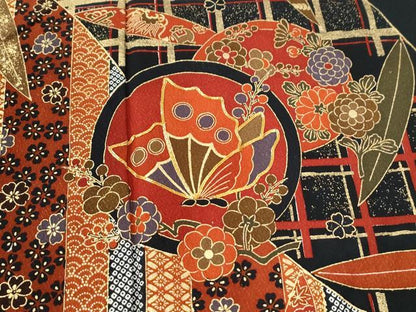 平和屋着物●豪華振袖　駒刺繍　花蝶丸文　暈し染め　黒地　金彩　正絹　逸品　CABC7175yc