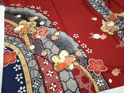 平和屋着物●豪華振袖　雪輪舞桜花車文　金彩　正絹　逸品　CABC7181yc