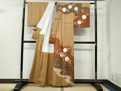 平和屋着物●訪問着　絞り　刺繍　流水雪輪草花文　金彩　正絹　逸品　CABC7182yc