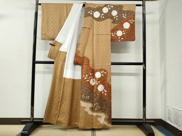 平和屋着物●訪問着　絞り　刺繍　流水雪輪草花文　金彩　正絹　逸品　CABC7182yc