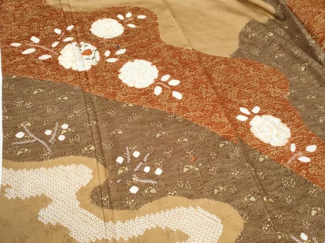 平和屋着物●訪問着　絞り　刺繍　流水雪輪草花文　金彩　正絹　逸品　CABC7182yc