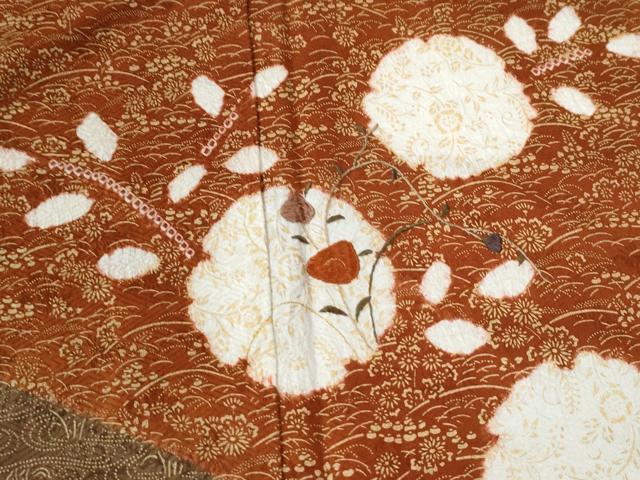 平和屋着物●訪問着　絞り　刺繍　流水雪輪草花文　金彩　正絹　逸品　CABC7182yc