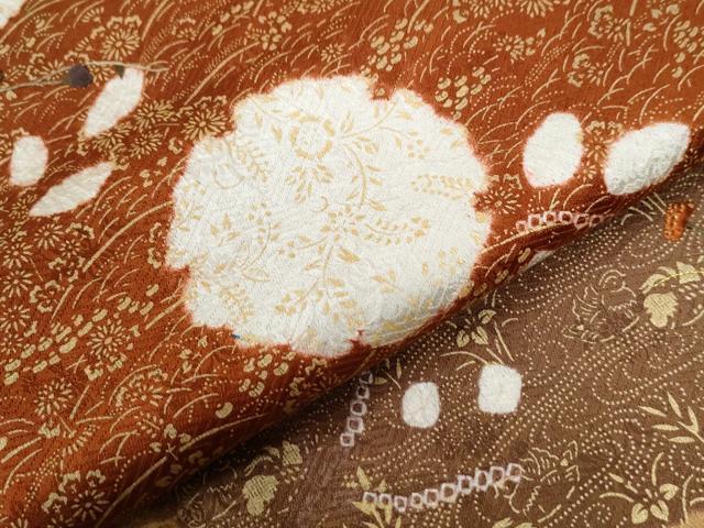 平和屋着物●訪問着　絞り　刺繍　流水雪輪草花文　金彩　正絹　逸品　CABC7182yc