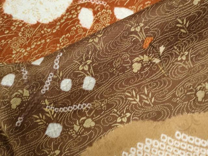 平和屋着物●訪問着　絞り　刺繍　流水雪輪草花文　金彩　正絹　逸品　CABC7182yc