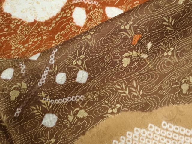 平和屋着物●訪問着　絞り　刺繍　流水雪輪草花文　金彩　正絹　逸品　CABC7182yc