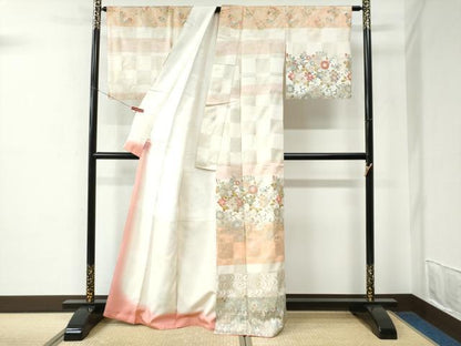 平和屋着物●訪問着　市松流水花蝶動物唐草文　金銀彩　正絹　逸品　CABC7184yc
