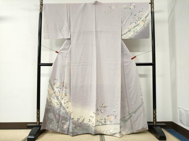 平和屋着物●訪問着　笹竹枝花文　暈し染め　金彩　正絹　逸品　CABC7185yc