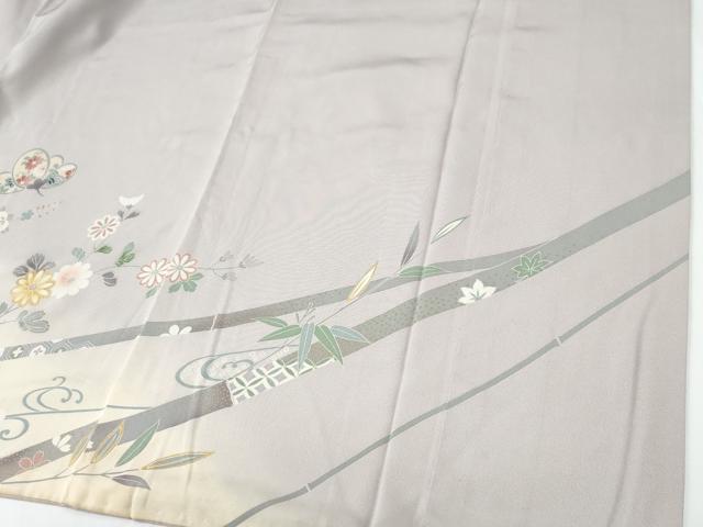 平和屋着物●訪問着　笹竹枝花文　暈し染め　金彩　正絹　逸品　CABC7185yc