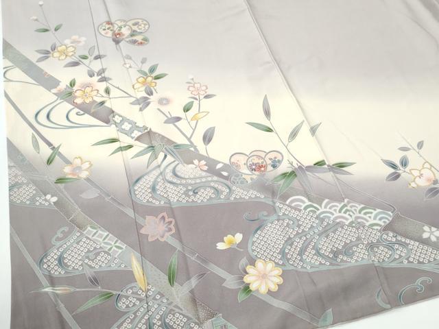 平和屋着物●訪問着　笹竹枝花文　暈し染め　金彩　正絹　逸品　CABC7185yc