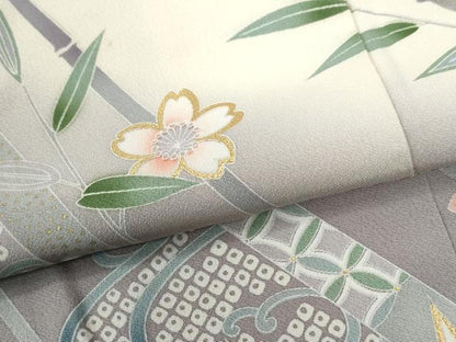 平和屋着物●訪問着　笹竹枝花文　暈し染め　金彩　正絹　逸品　CABC7185yc