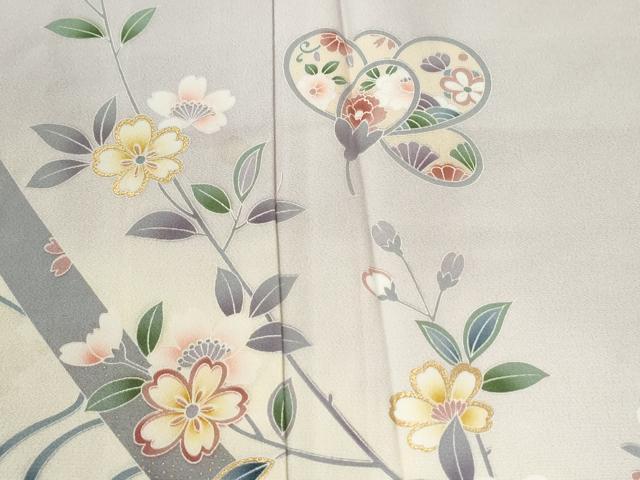 平和屋着物●訪問着　笹竹枝花文　暈し染め　金彩　正絹　逸品　CABC7185yc