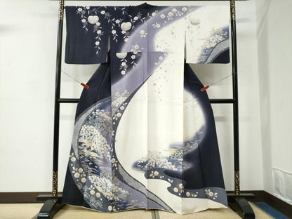 平和屋着物●訪問着　駒刺繍　霞松竹梅花文　暈し染め　金彩　正絹　逸品　CABC7186yc