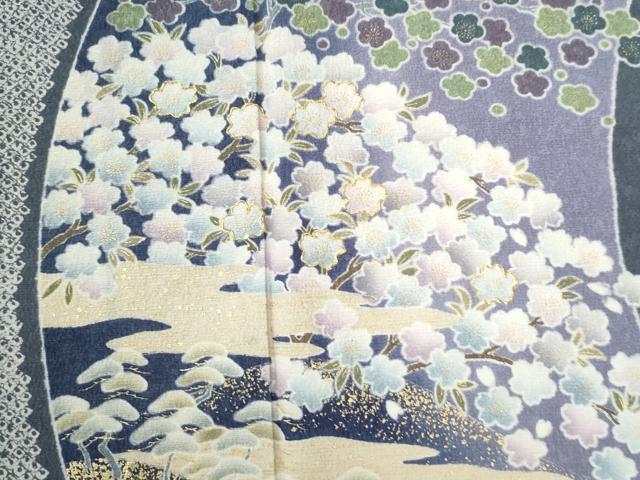 平和屋着物●訪問着　駒刺繍　霞松竹梅花文　暈し染め　金彩　正絹　逸品　CABC7186yc