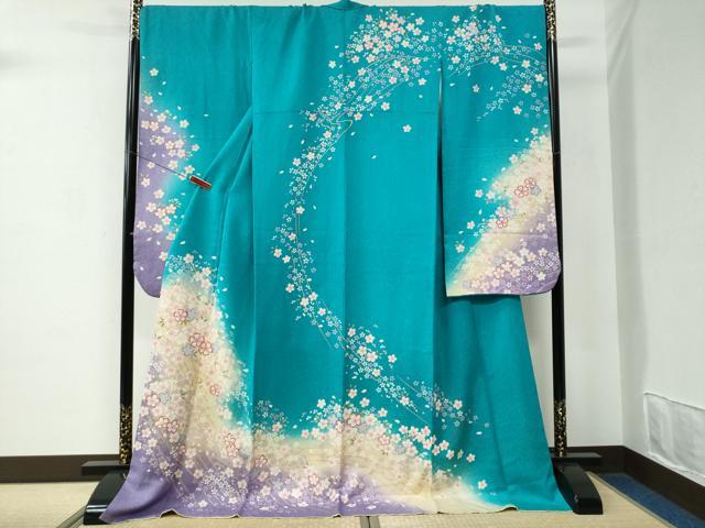 平和屋着物●豪華振袖　舞桜文　暈し染め　金通し地　正絹　逸品　CABC7187yc