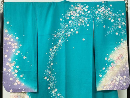 平和屋着物●豪華振袖　舞桜文　暈し染め　金通し地　正絹　逸品　CABC7187yc