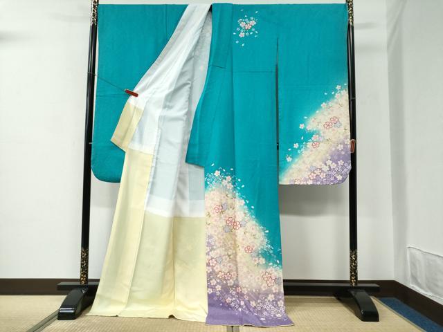 平和屋着物●豪華振袖　舞桜文　暈し染め　金通し地　正絹　逸品　CABC7187yc