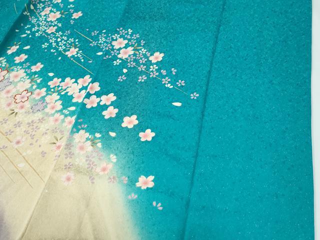 平和屋着物●豪華振袖　舞桜文　暈し染め　金通し地　正絹　逸品　CABC7187yc
