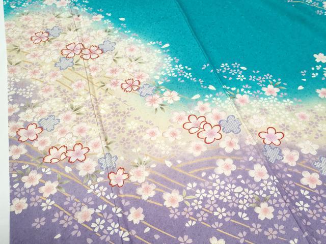 平和屋着物●豪華振袖　舞桜文　暈し染め　金通し地　正絹　逸品　CABC7187yc