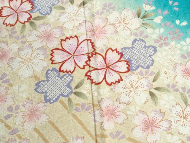 平和屋着物●豪華振袖　舞桜文　暈し染め　金通し地　正絹　逸品　CABC7187yc