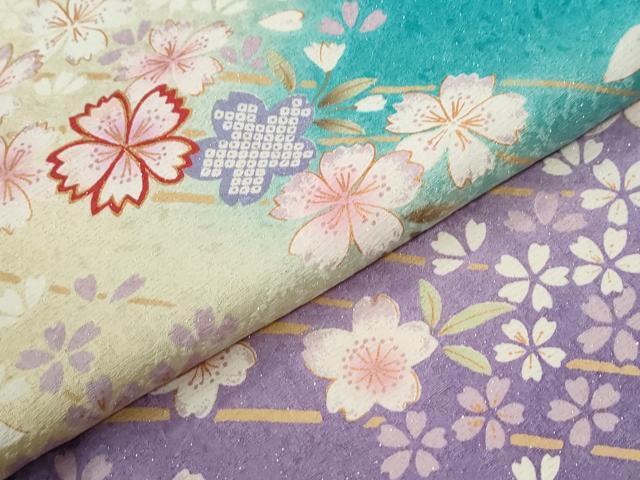平和屋着物●豪華振袖　舞桜文　暈し染め　金通し地　正絹　逸品　CABC7187yc