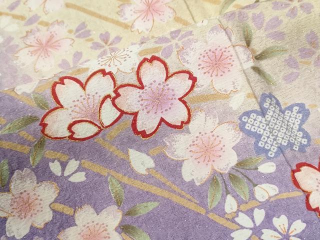 平和屋着物●豪華振袖　舞桜文　暈し染め　金通し地　正絹　逸品　CABC7187yc