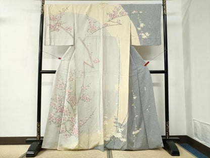 平和屋着物●名門・上野家　上野街子　清染居　訪問着　枝梅文　正絹　逸品　CABC7190yc