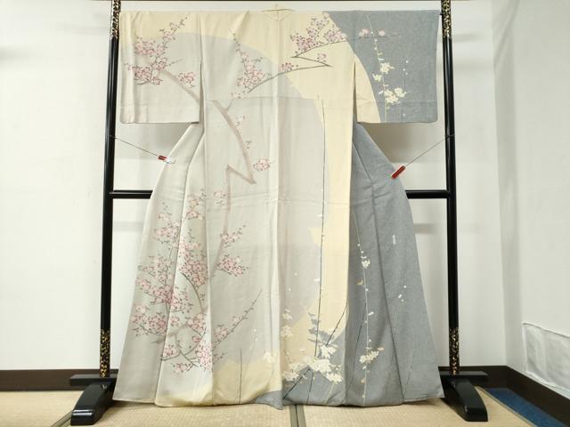 平和屋着物●名門・上野家　上野街子　清染居　訪問着　枝梅文　正絹　逸品　CABC7190yc
