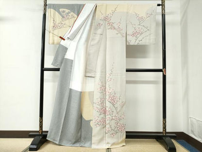 平和屋着物●名門・上野家　上野街子　清染居　訪問着　枝梅文　正絹　逸品　CABC7190yc