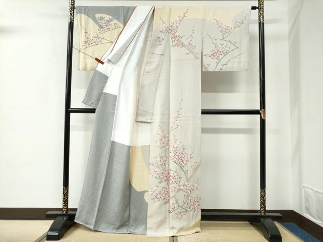 平和屋着物●名門・上野家　上野街子　清染居　訪問着　枝梅文　正絹　逸品　CABC7190yc