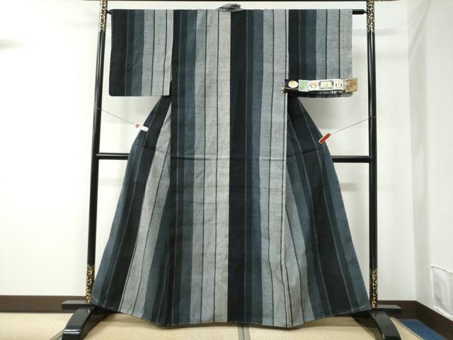 平和屋着物●本場結城紬　重要無形文化財　縞　証紙付き　正絹　逸品　未使用　CABC7191yc