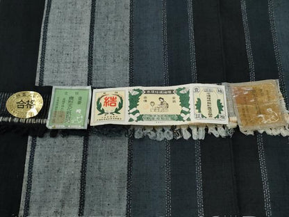 平和屋着物●本場結城紬　重要無形文化財　縞　証紙付き　正絹　逸品　未使用　CABC7191yc