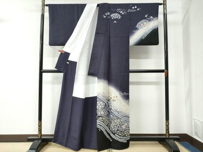 平和屋着物●訪問着　辻が花　暈し染め　銀通し地　正絹　逸品　CABC7192yc