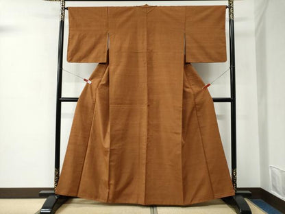平和屋着物●結城紬　色無地　灰茶色　正絹　逸品　CABC7197yc