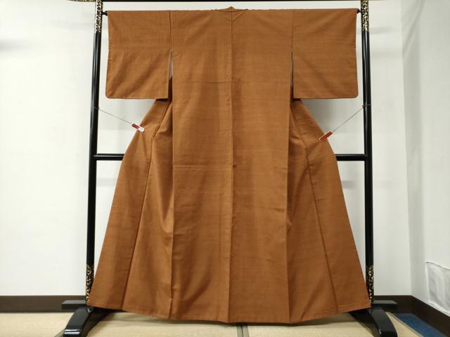 平和屋着物●結城紬　色無地　灰茶色　正絹　逸品　CABC7197yc