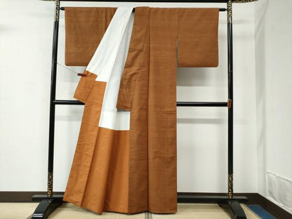 平和屋着物●結城紬　色無地　灰茶色　正絹　逸品　CABC7197yc