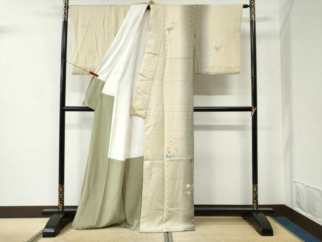 平和屋着物●訪問着　総刺繍　枝花文　暈し染め　正絹　逸品　CABC7198yc