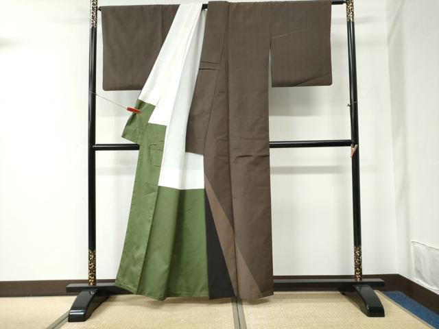 平和屋着物●本場縞大島紬　色留訪問着　縞　正絹　逸品　CABC7199yc