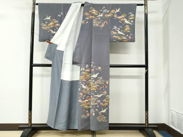 平和屋着物●訪問着　作家物　駒刺繍　飛鶴宝尽くし桐松笹文　金彩　鬼しぼ縮緬　正絹　逸品　CABC7200yc
