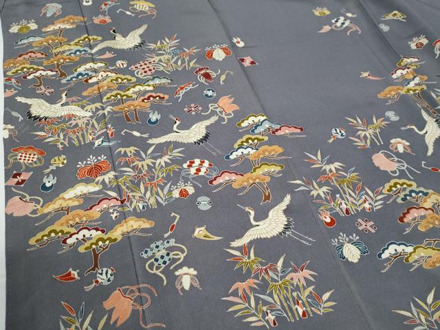 平和屋着物●訪問着　作家物　駒刺繍　飛鶴宝尽くし桐松笹文　金彩　鬼しぼ縮緬　正絹　逸品　CABC7200yc