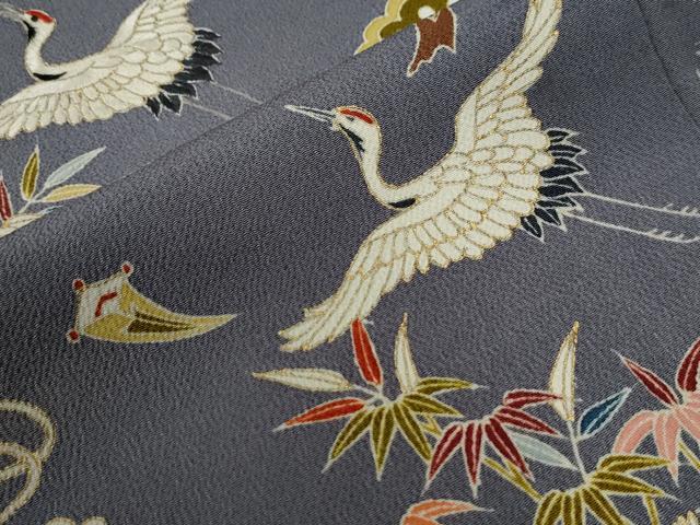 平和屋着物●訪問着　作家物　駒刺繍　飛鶴宝尽くし桐松笹文　金彩　鬼しぼ縮緬　正絹　逸品　CABC7200yc