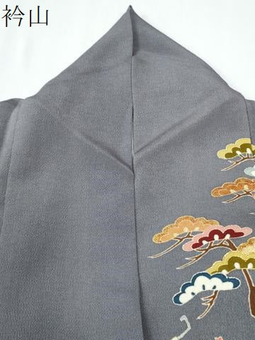 平和屋着物●訪問着　作家物　駒刺繍　飛鶴宝尽くし桐松笹文　金彩　鬼しぼ縮緬　正絹　逸品　CABC7200yc