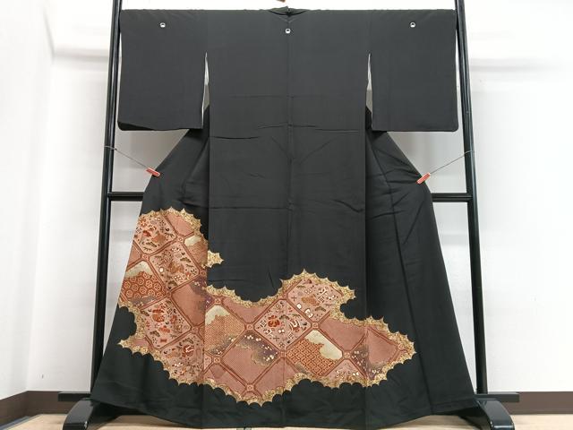 平和屋着物■豪華黒留袖　駒刺繍　宝尽くし文　金彩　正絹　逸品　CABC7211xe