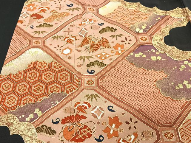平和屋着物■豪華黒留袖　駒刺繍　宝尽くし文　金彩　正絹　逸品　CABC7211xe