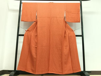 平和屋着物■上質な色無地 草花地紋 黄赤色 鈴乃屋扱い 正絹 逸品 CABC7247xe