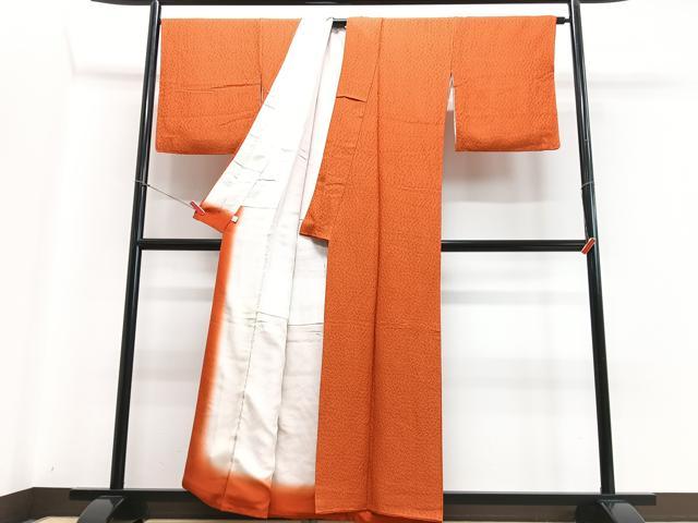 平和屋着物□上質な色無地 草花地紋 黄赤色 鈴乃屋扱い 正絹 逸品