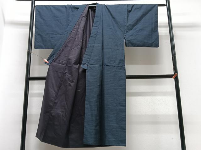 平和屋着物□男性 本場大島紬 アンサンブル 80亀甲 藍鉄色 正絹 逸品